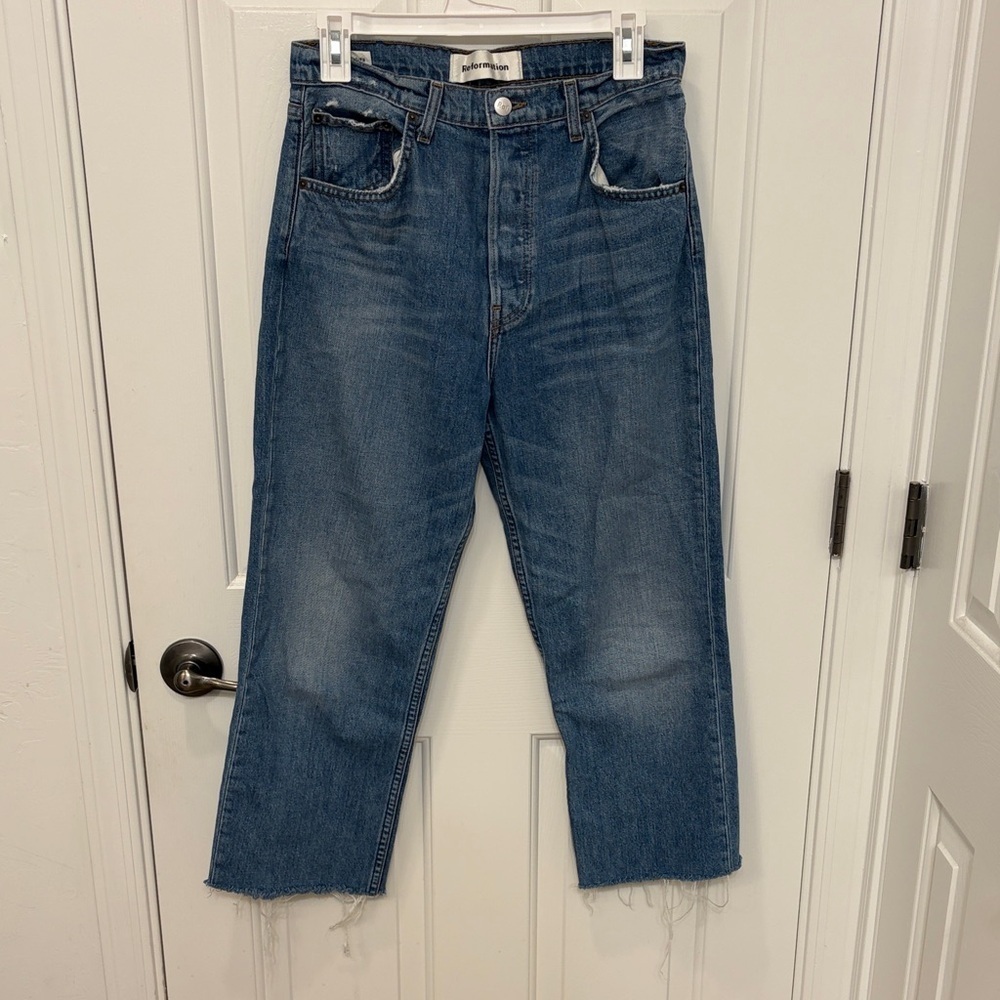 reformation cynthia high relaxed jean in antigua blue cropped - Picture 2 of 7